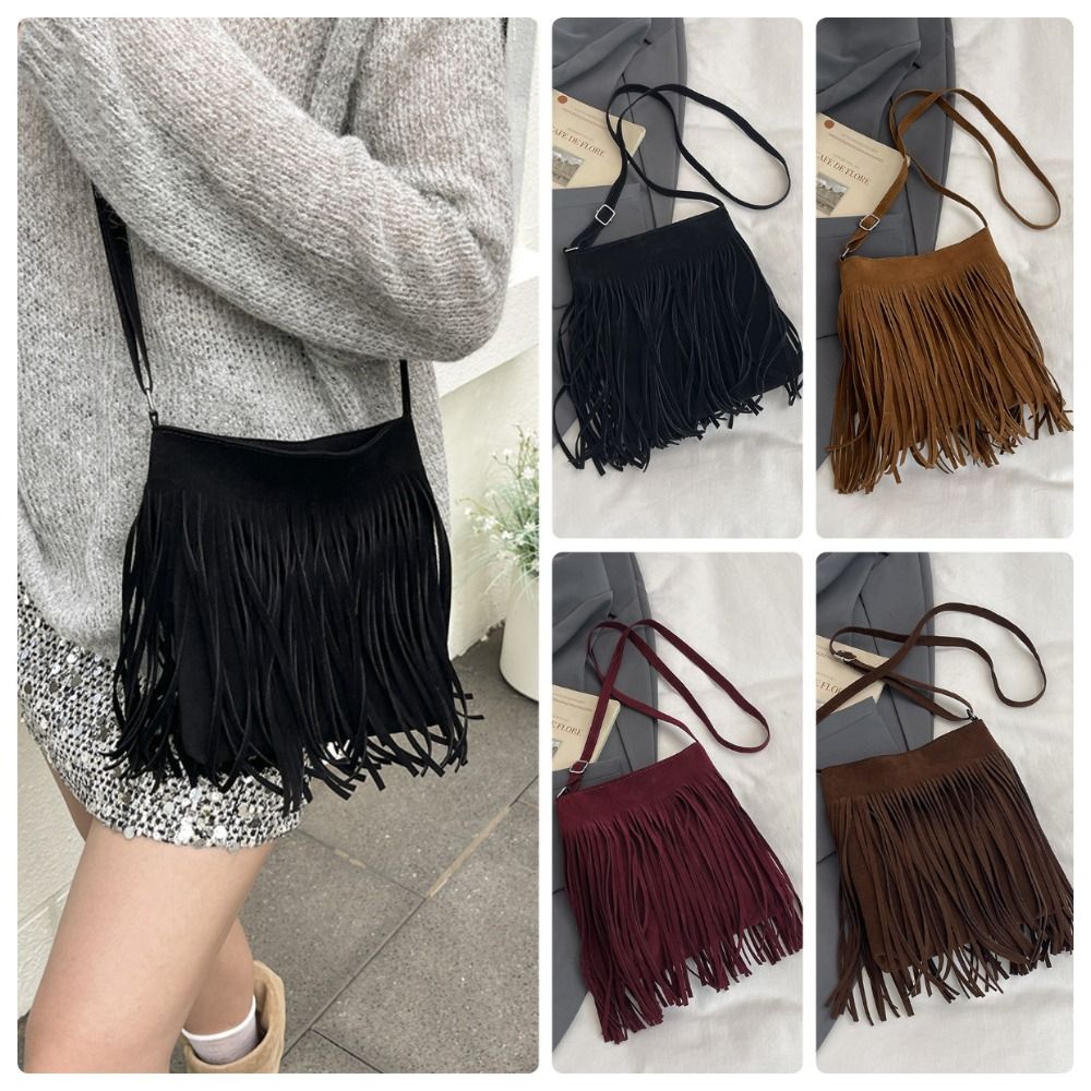 Ethnic Fashion Collection - Tas Selempang Suede Berumbai Gaya Boho