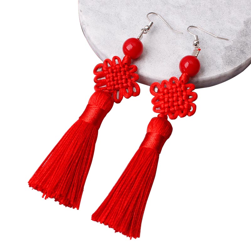 Y2K Ethnic Fashion - Anting Rumbai Simpul Cina Kepang Benang