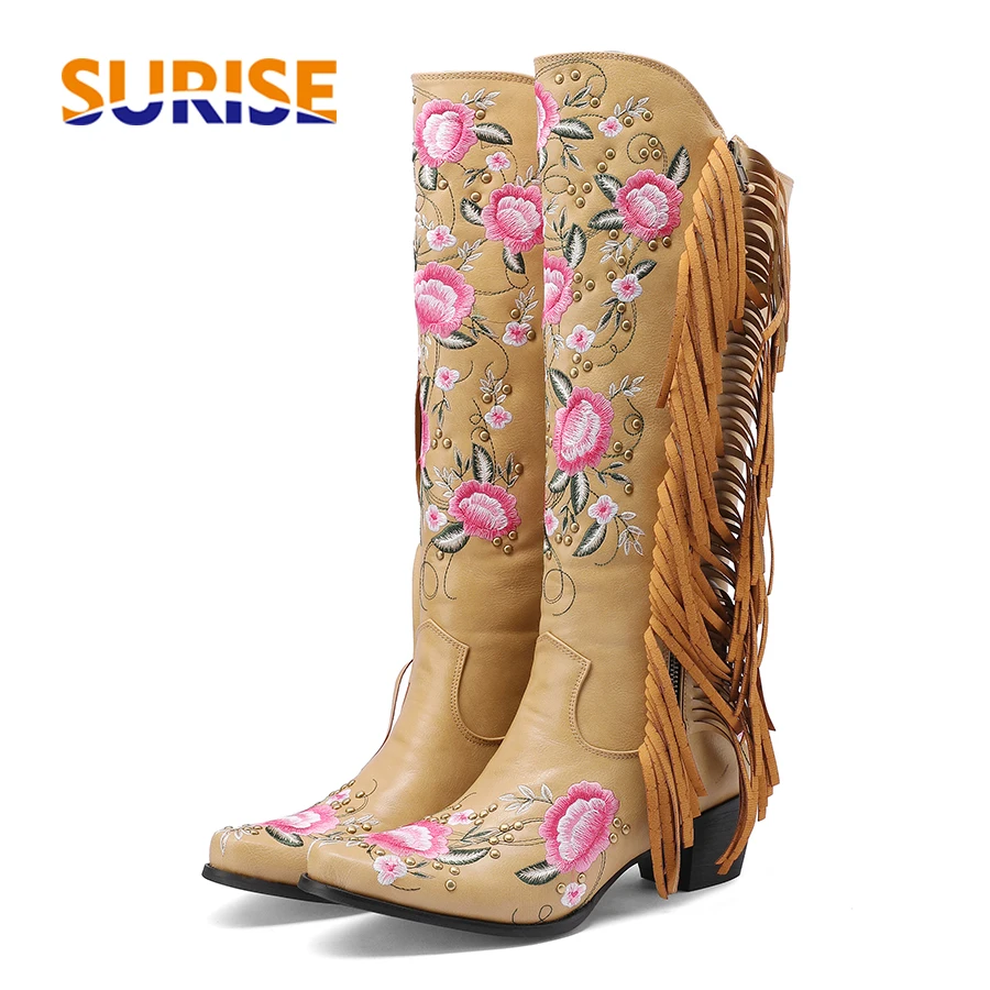 Ethnic Fashion In - Sepatu Bot Setinggi Lutut Barat Bunga