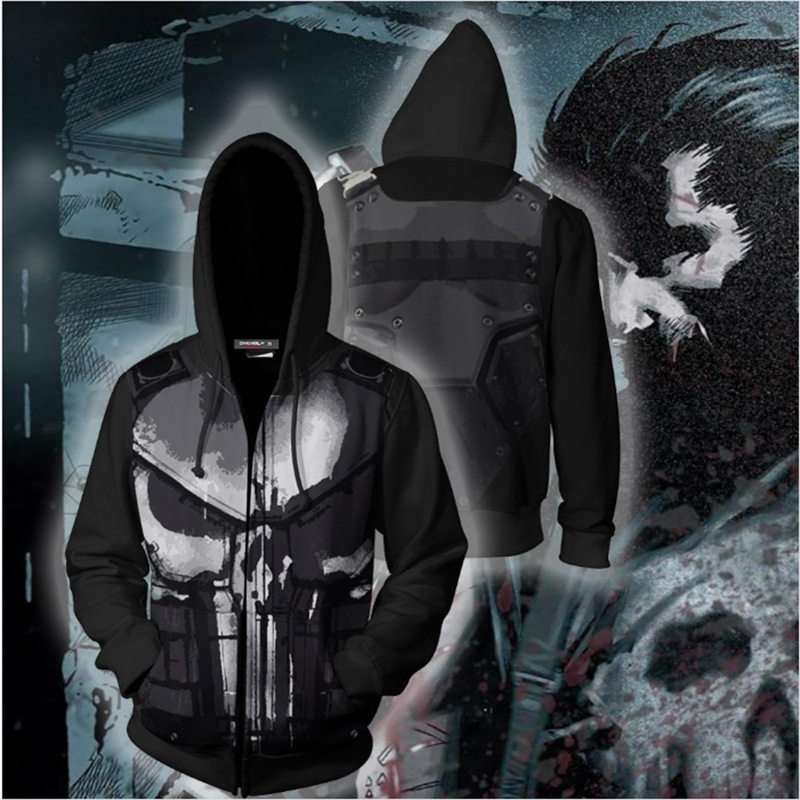 Hoodie Zip-up Punisher Cetak 3 - Haori Japanese Jacket ulasan dan harga