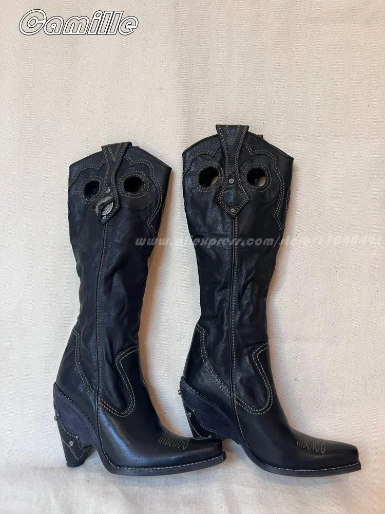 Sepatu bot kulit jari persegi  - Ethnic Fashion For Ladies ulasan dan harga
